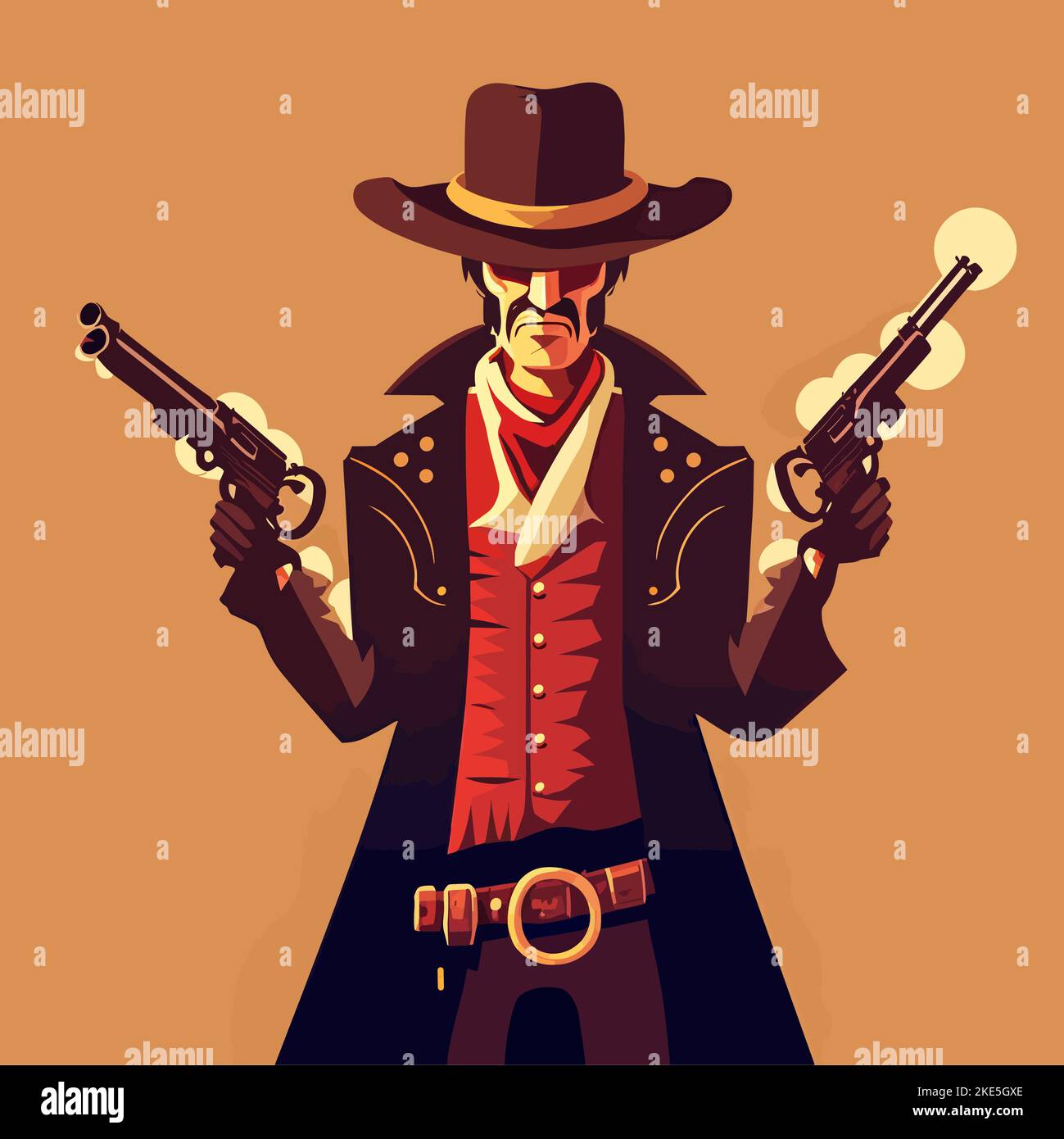 A colourful illustration of a wild west gunslinger Stock Vector