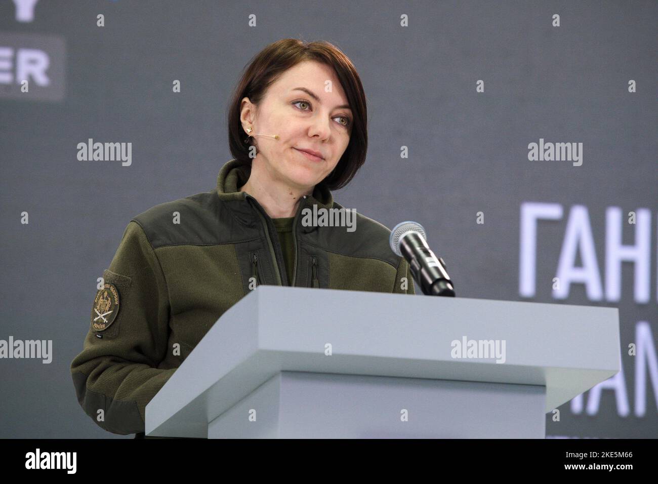 KYIV, UKRAINE - NOVEMBER 10, 2022 - Deputy Minister of Defence of Ukraine Hanna Maliar is pictured during the weekly briefing of the speakers of secur Stock Photo