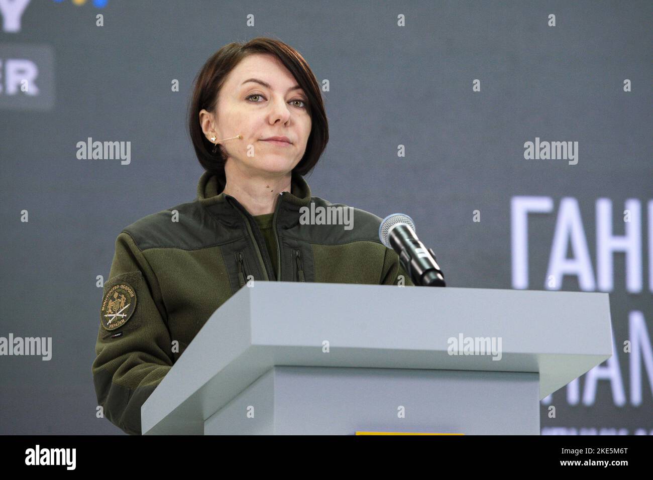 KYIV, UKRAINE - NOVEMBER 10, 2022 - Deputy Minister of Defence of Ukraine Hanna Maliar is pictured during the weekly briefing of the speakers of secur Stock Photo