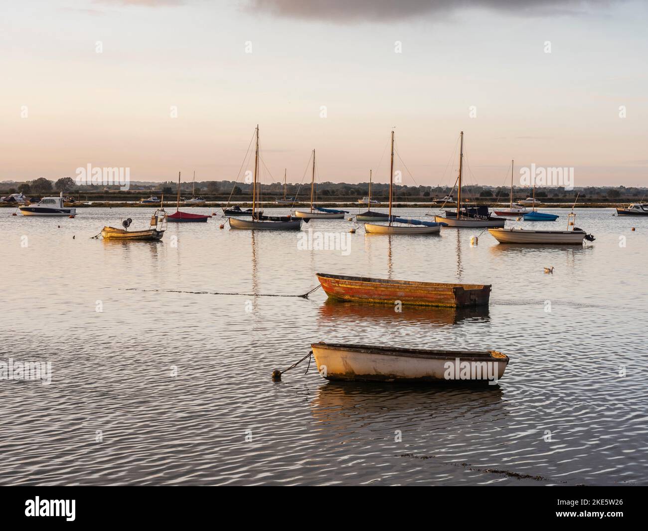 Boats on the river, West Mersea, Mersea Island, Essex, England Stock
