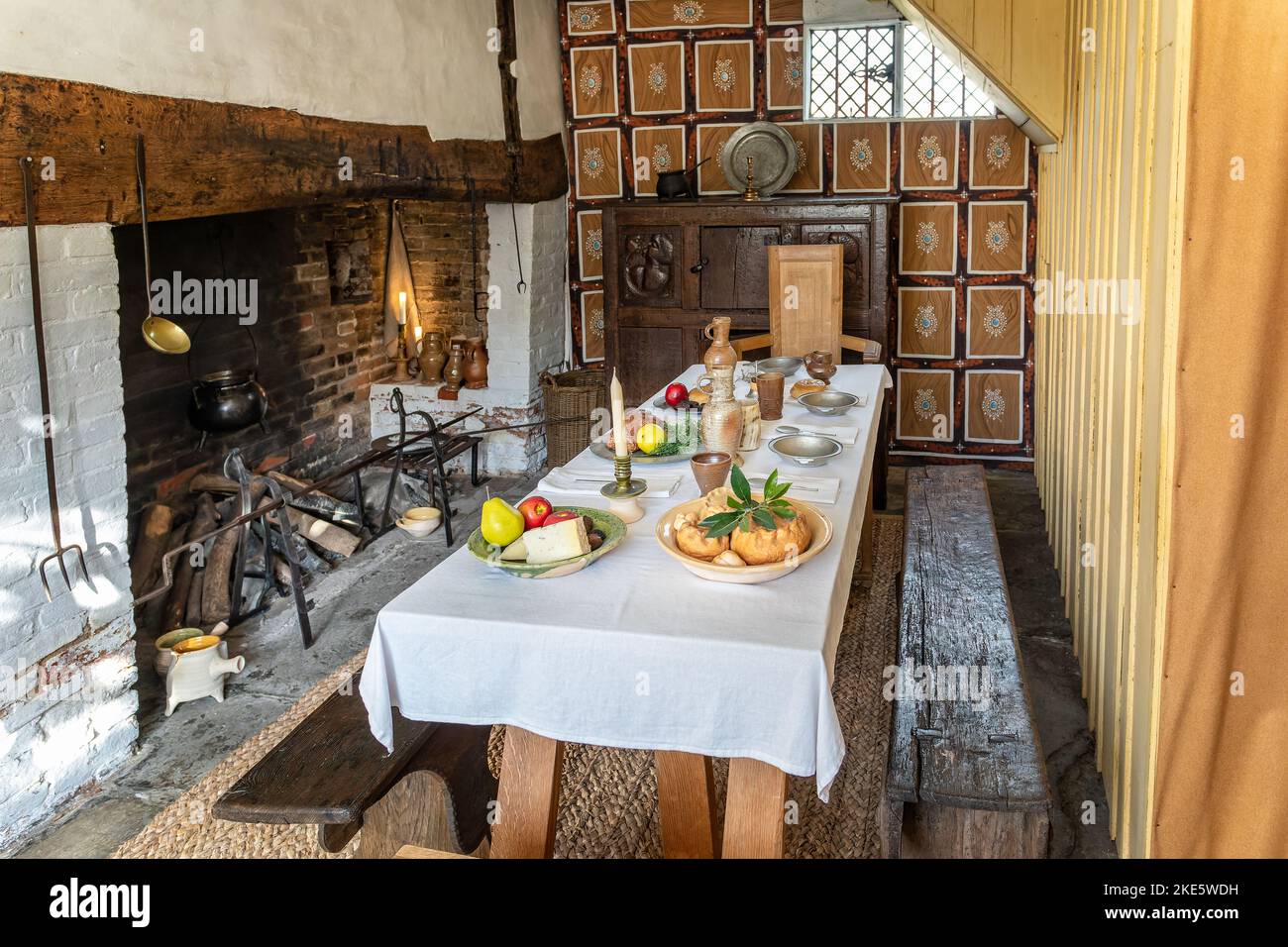 Small dining area inside the birthplace of William Shakespeare in Henly Street, Stratford upon Avon, Warwickshire, UK on 8 November 2022 Stock Photo