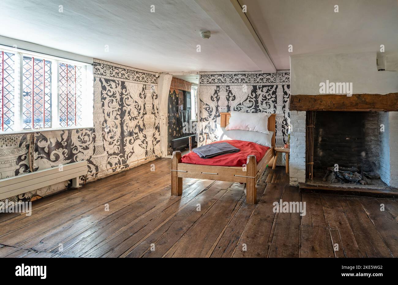Bedroom on the upper floor inside the birthplace of William Shakespeare