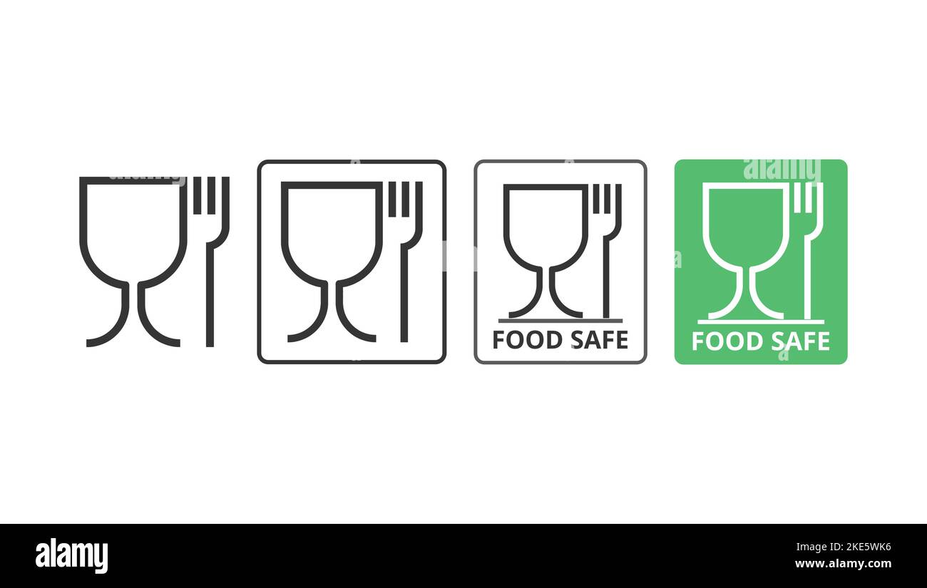 Set of Food Safe symbol.Concept of food contact and safety Stock Vector