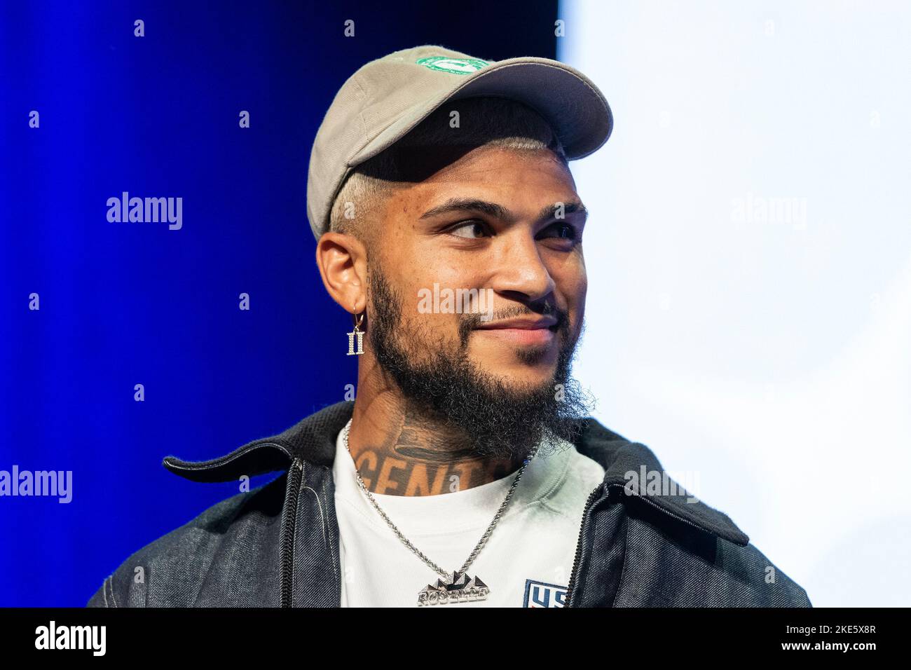 New York, New York, USA. 9th Nov, 2022. DeAndre Yedlin attends revealing 26 strong Men National Team to attend World Cup at Brooklyn Steel (Credit Image: © Lev Radin/Pacific Press via ZUMA Press Wire) Stock Photo
