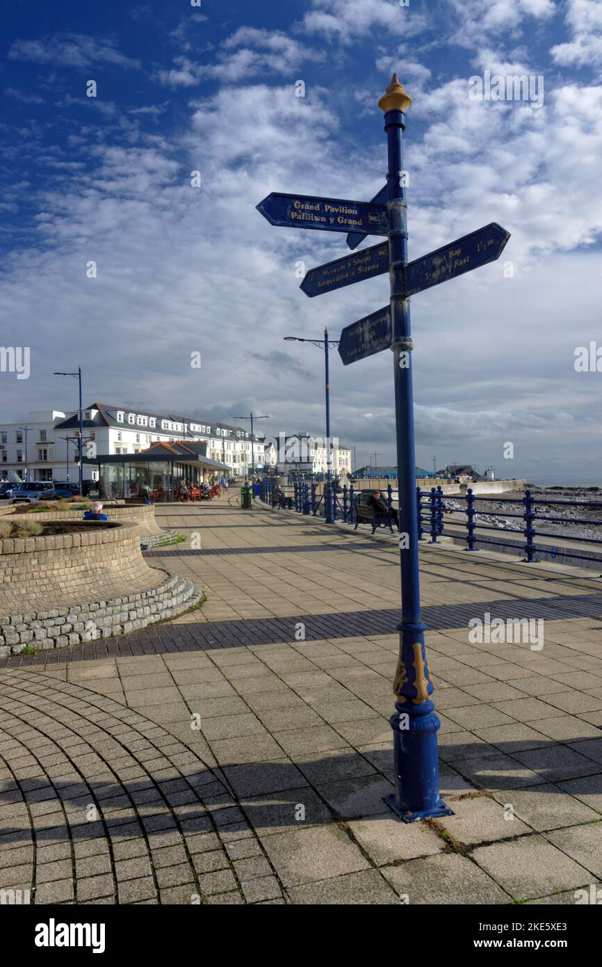 Signpost, The Esplanade, Porthcawl, Wales, UK Stock Photo Alamy