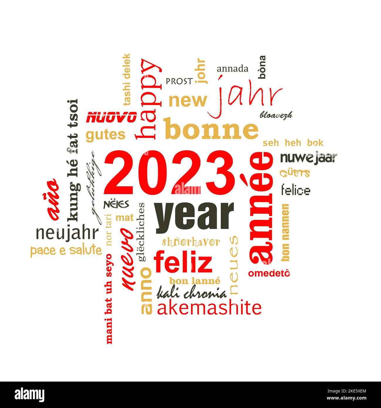 2023 new year multilingual text word cloud square greeting card Stock Photo