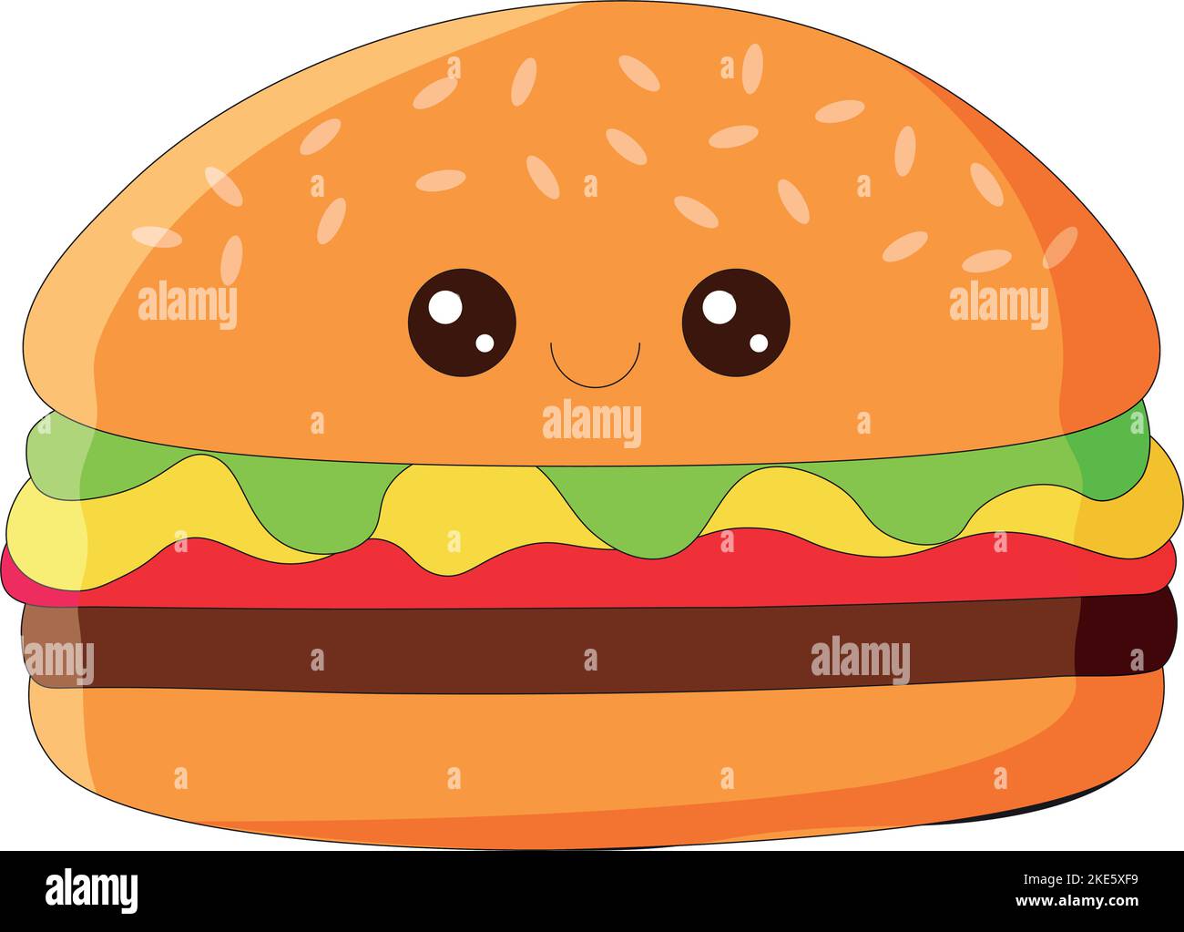 A digital illustration of a cute cartoon burger character isolated on a ...