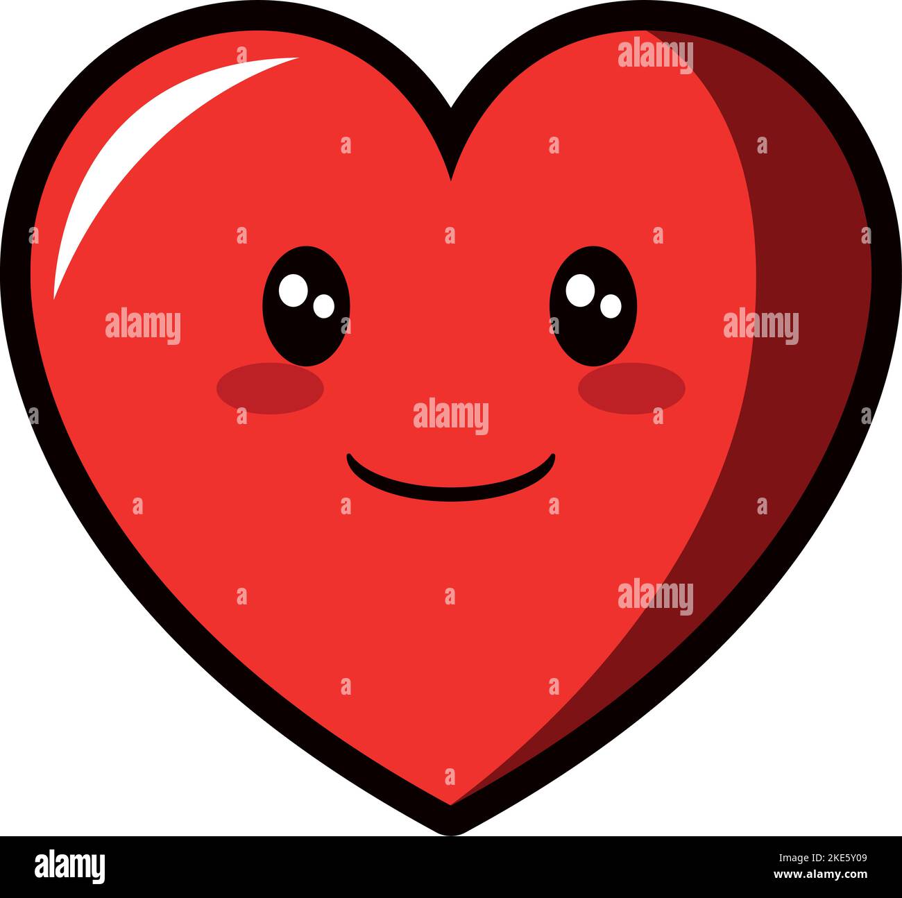 A cartoon-style cute red heart isolated on a white background Stock ...