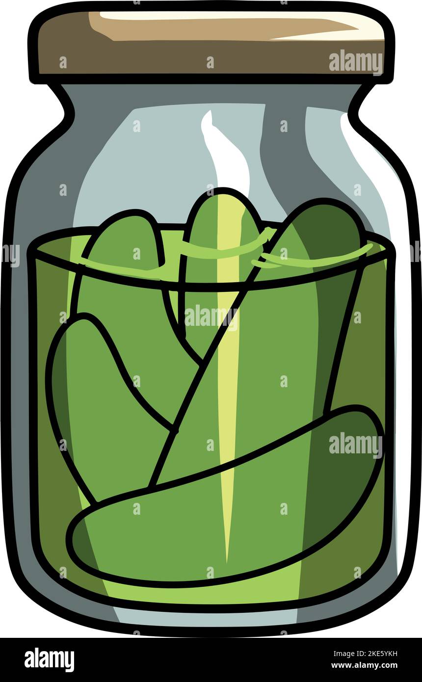 A cartoonstyle jar of pickles isolated on a vertical white background