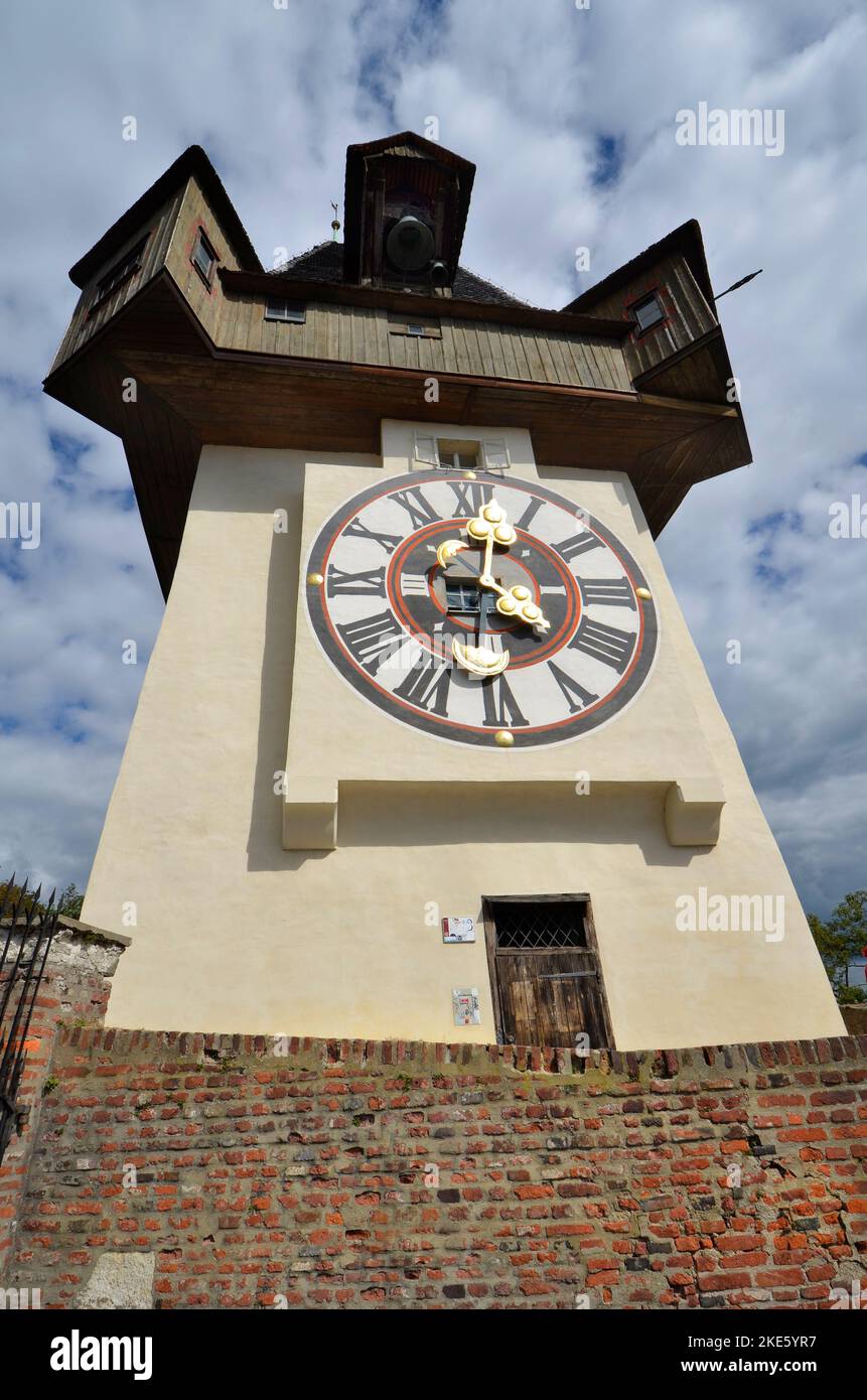 Austria, the Clock Tower on Schlossberg hill, landmark of the UNESCO world heritage site Graz, capital of Styria Stock Photo