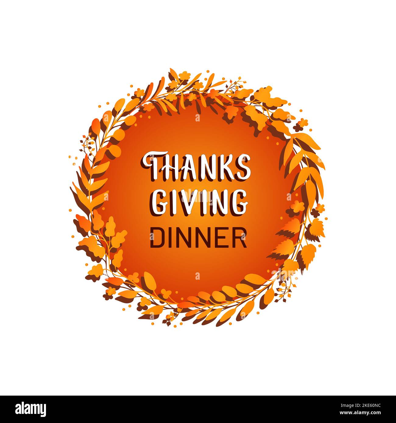 Thanksgiving dinner card decorated with leaf wreath Stock Vector