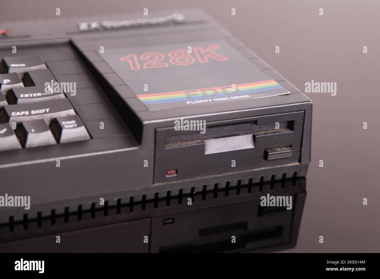 Sinclair Spectrum +3 128k personal computer with floppy disc drive FDD Stock Photo