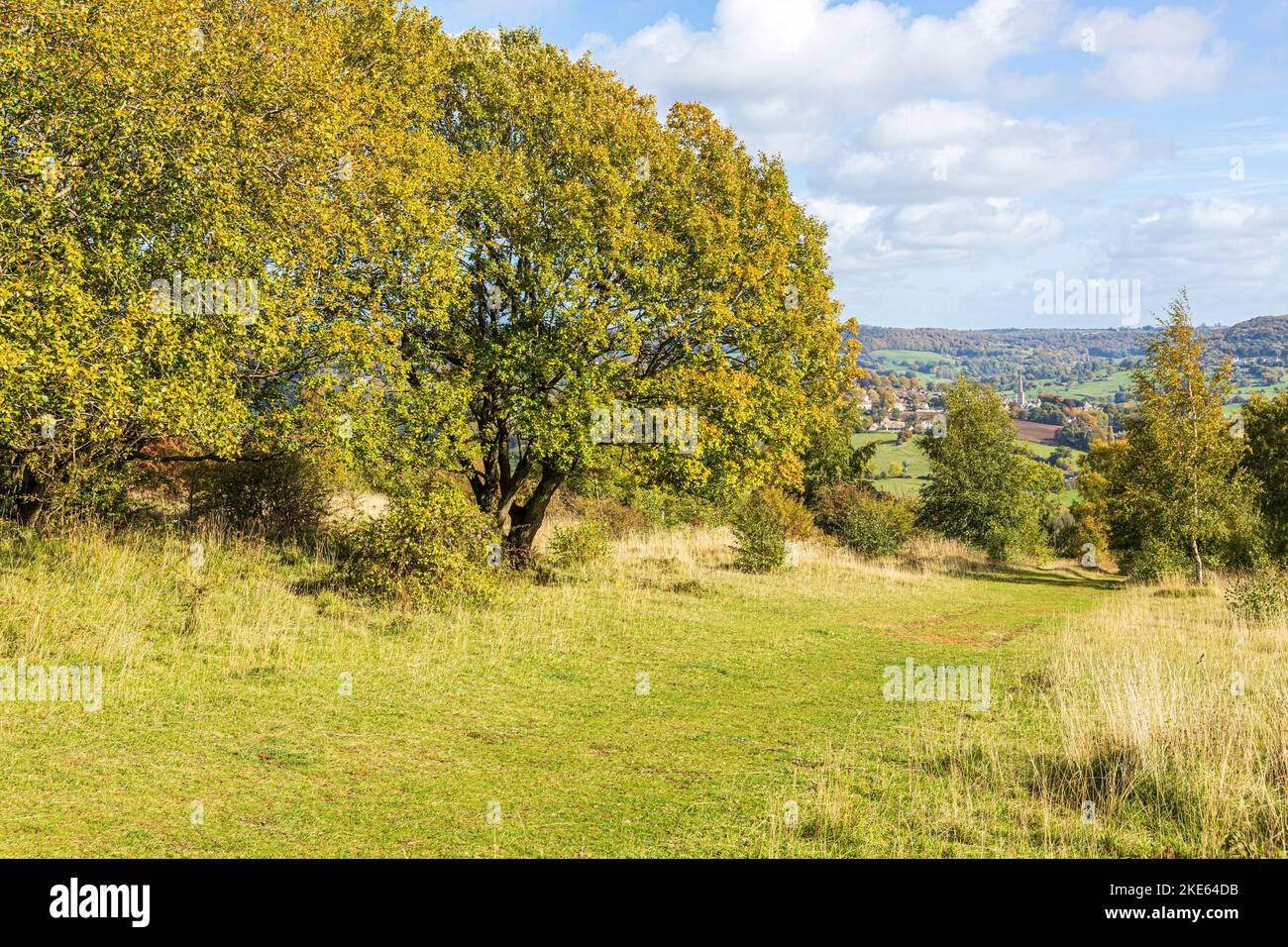 A glimpse of Painswick from the Cotswold Way National Trail long
