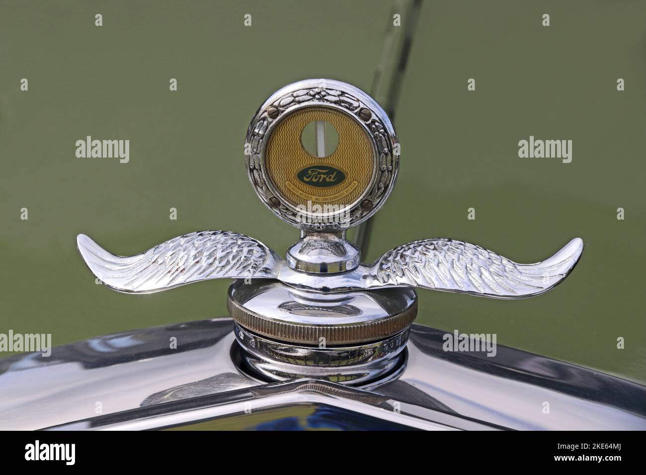 Water temperature gauge on top of radiator of 1931 Ford Model A car Stock Photo