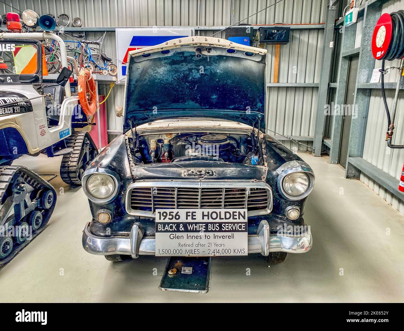 The 1956 FE Holden car on display at the National Transport Museum, New South Wales, Australia. Stock Photo