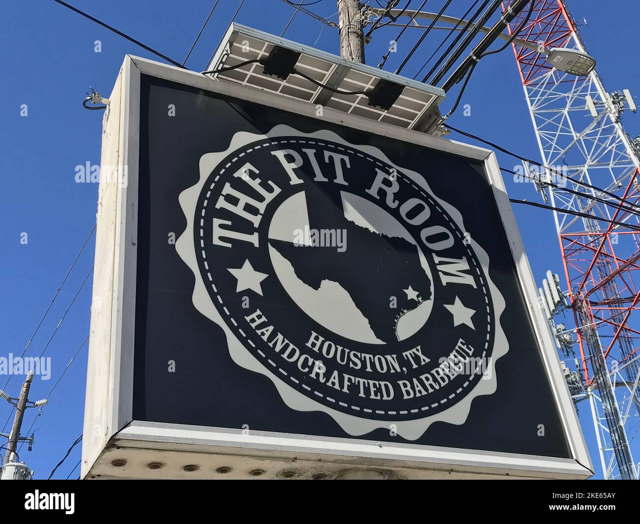 Houston Texas. Nov 1 -2020 Sign Texas Pit Room BBQ Restaurant Photo image Stock Photo