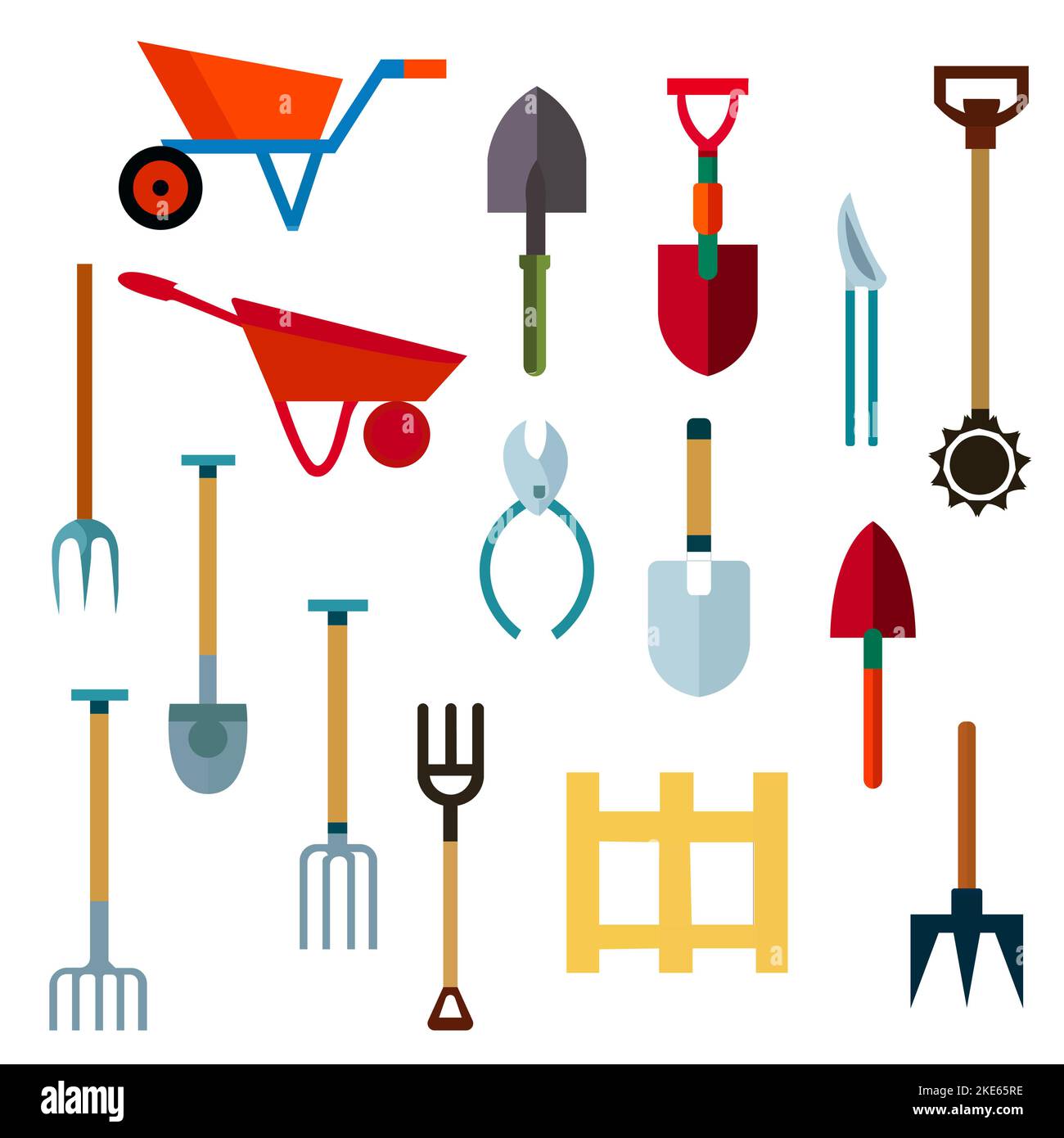 A bunch of garden tools and equipment icons isolated on an empty white ...