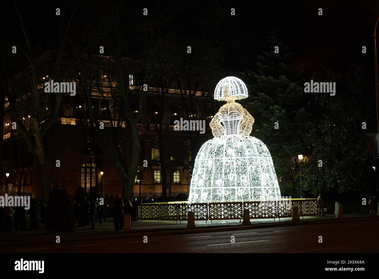 Madrid, Spain- December 28th, 2021, Christmas lights in the shape of Velazquez's Menina. Stock Photo