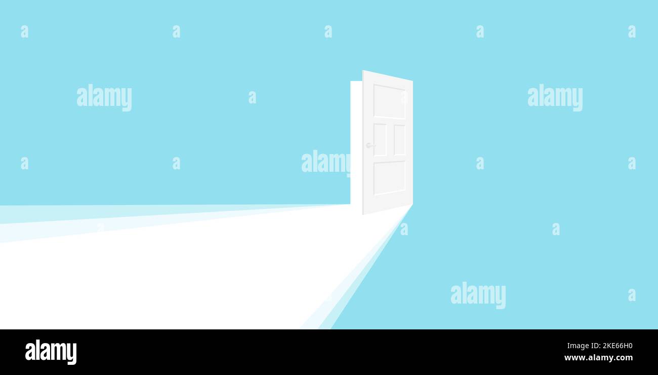 Open door. Open door with light rays Business concept. Trend design. Flat style. Vector illustration Stock Vector