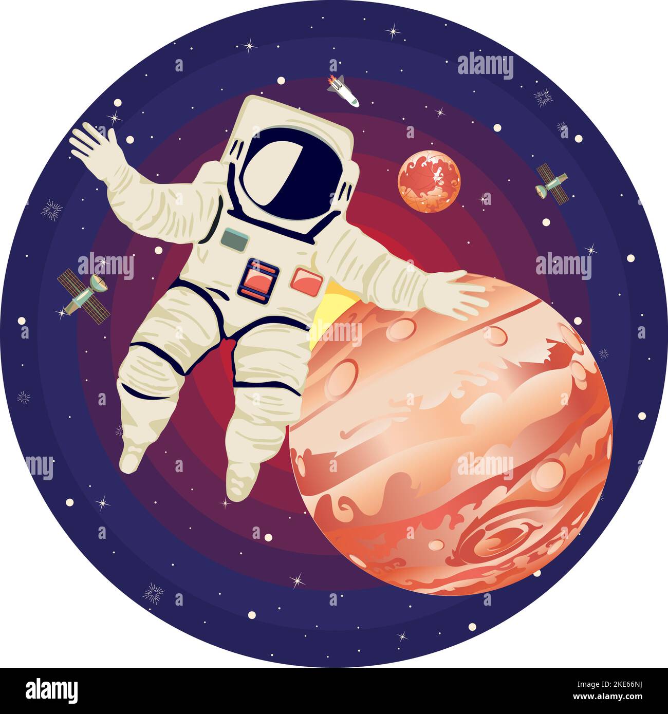 Astronaut flying among stars and planets in the outer space Stock ...