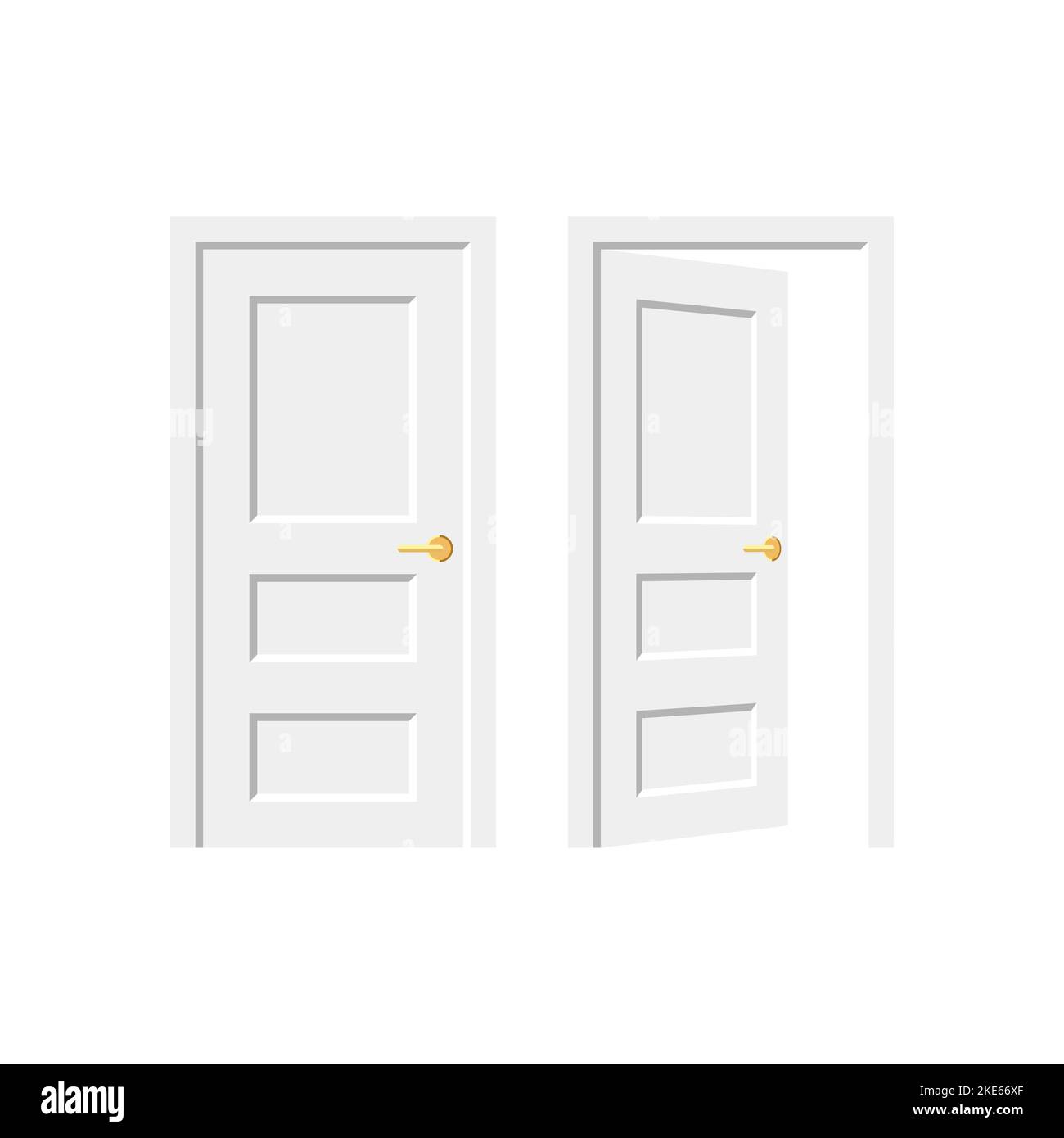 White door. Doorway concept. Open and close door isolated on white