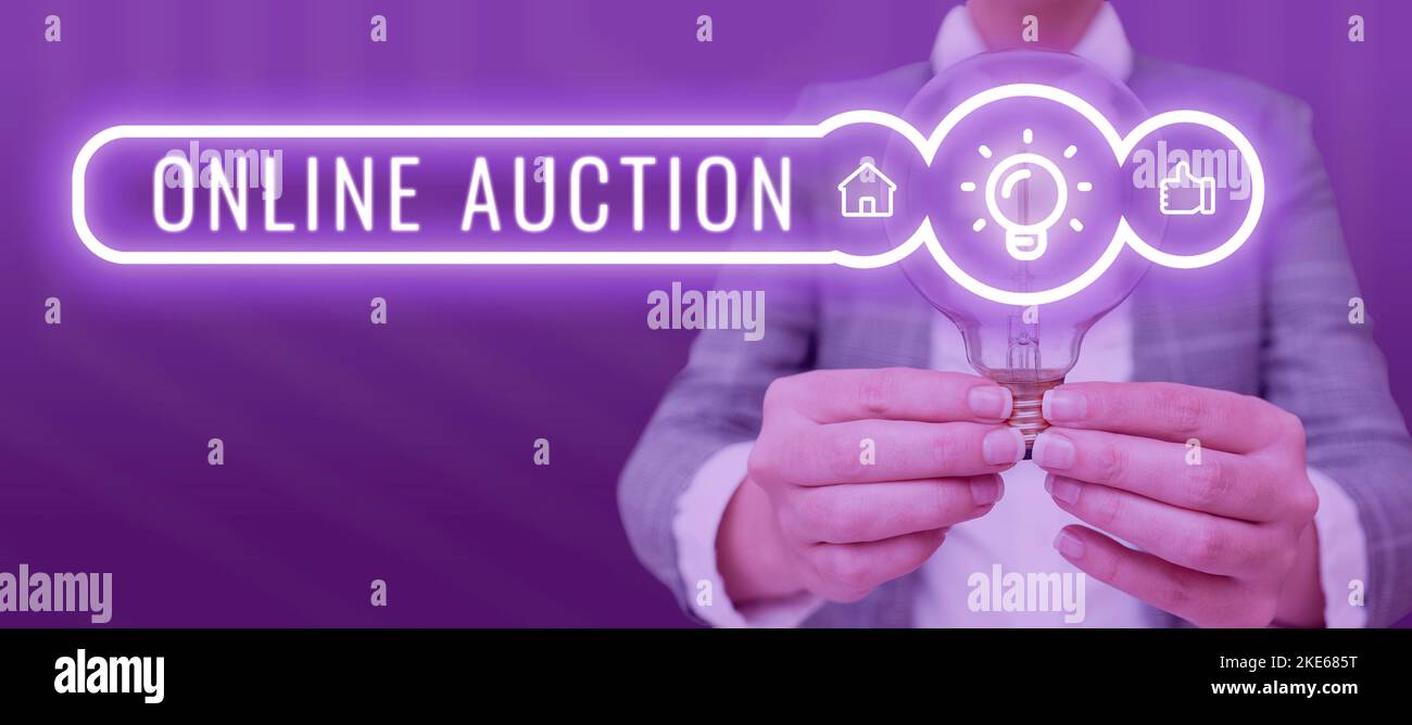 Text caption presenting Online Auction. Business showcase digitized