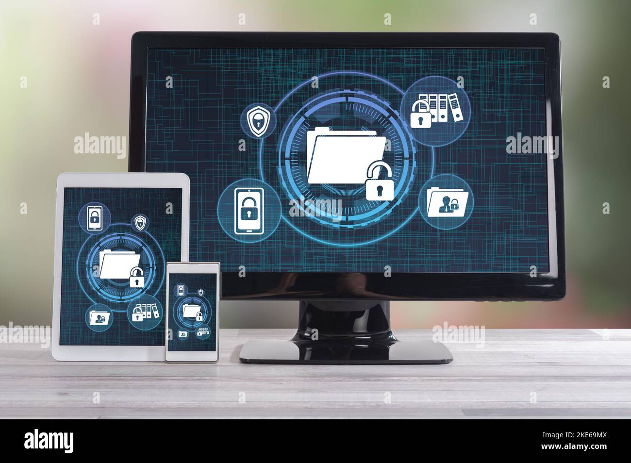 Confidential data concept shown on different information technology
