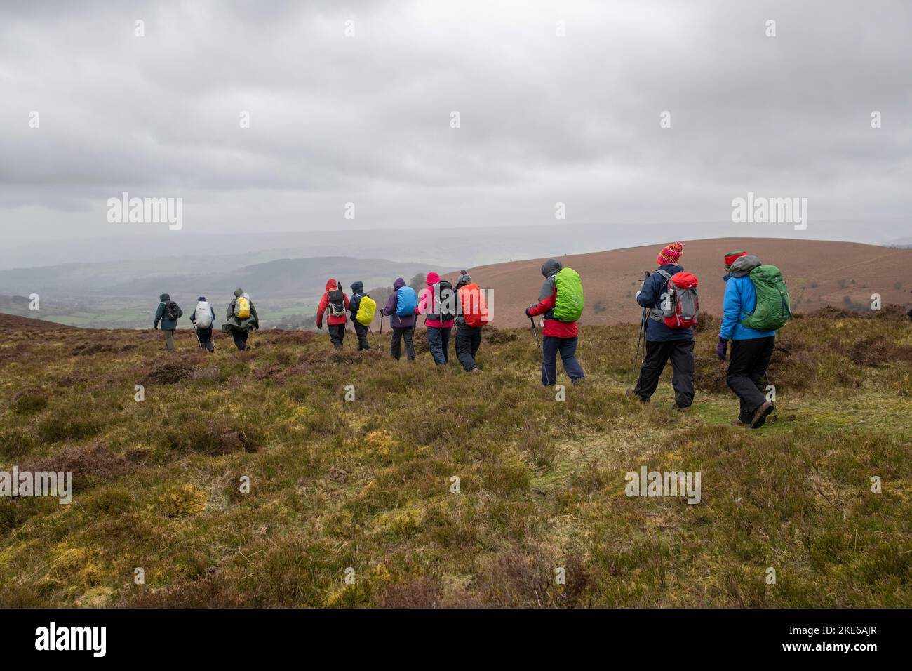 Walkers in the hills above Crickhowell, Wales, during the annual Crickhowell Walking Festival. Stock Photo