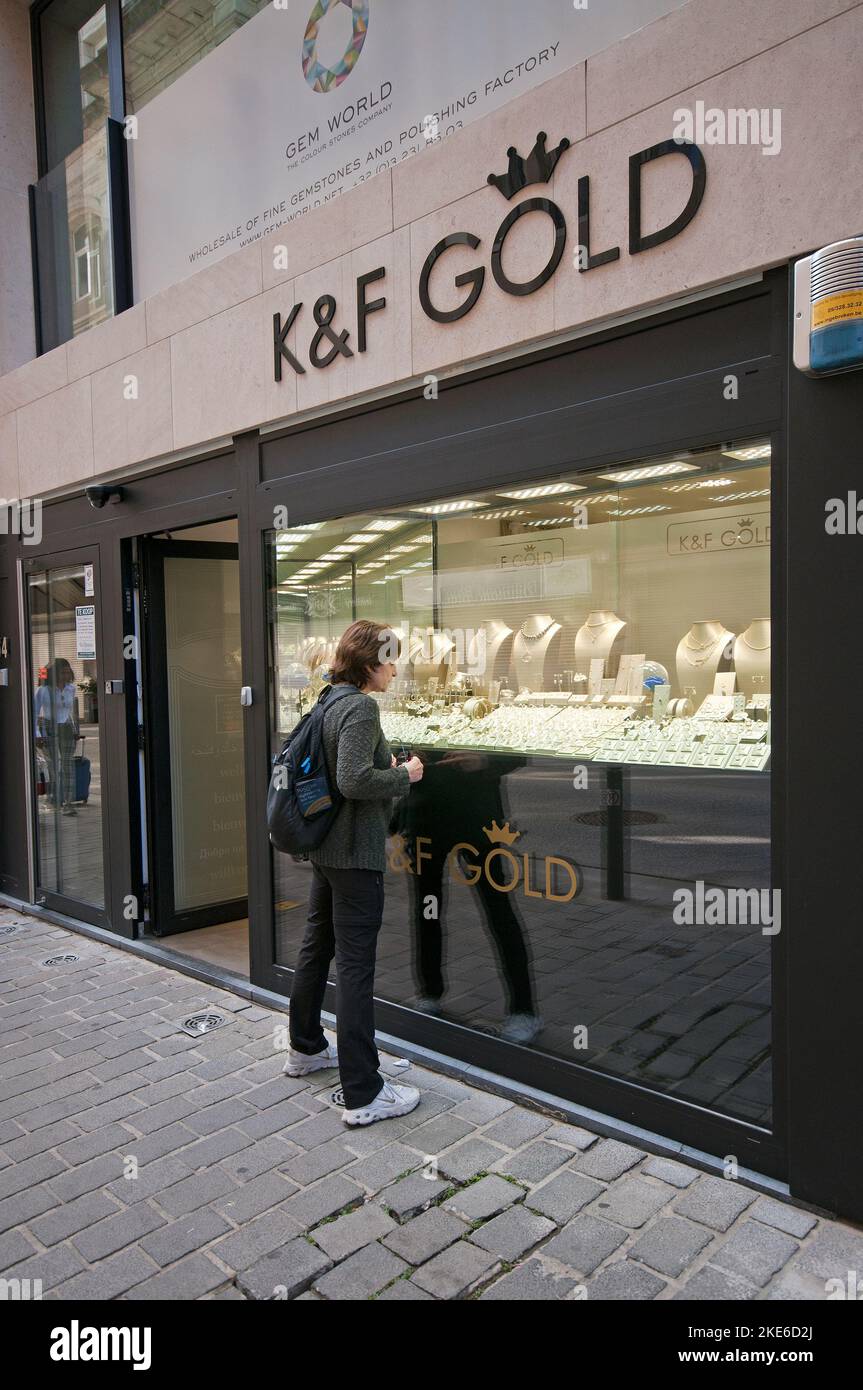 K&F Gold jewellery store in Antwerp (Flanders), Belgium Stock Photo