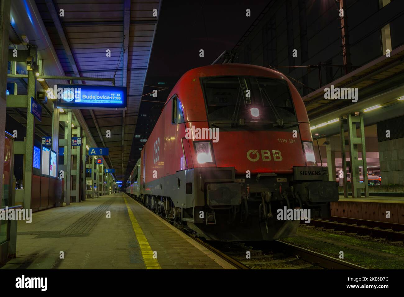 Linz railway station in color autumn evening after nice sunset Stock ...
