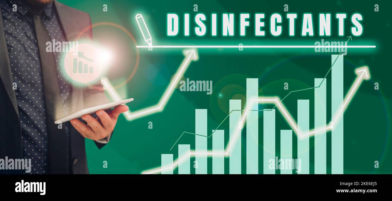 Handwriting text Disinfectants, Business overview chemical that destroy