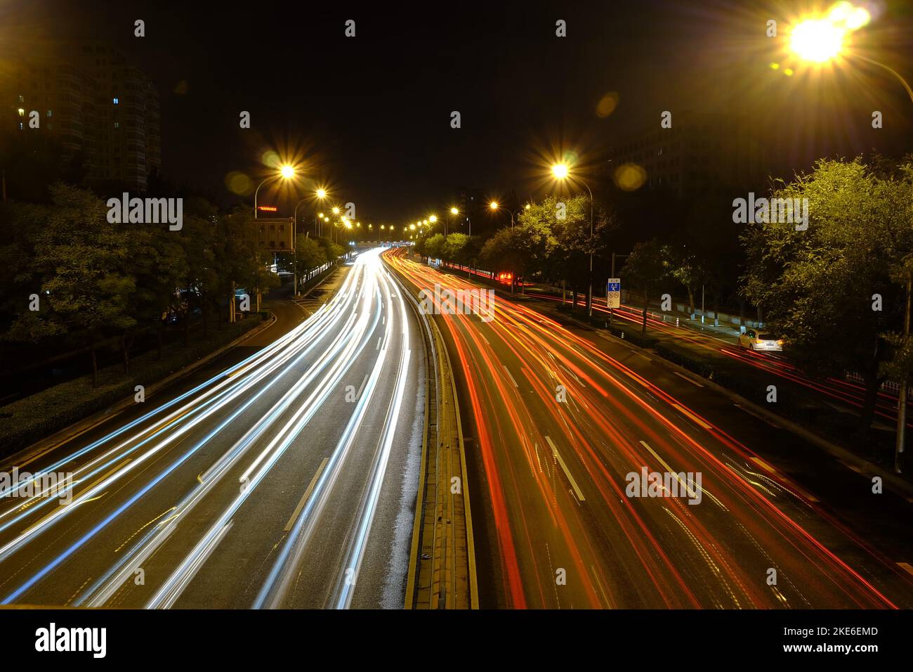 Colorful Light Trails Of North Second Ring Road Traffic Flow In Beijing 