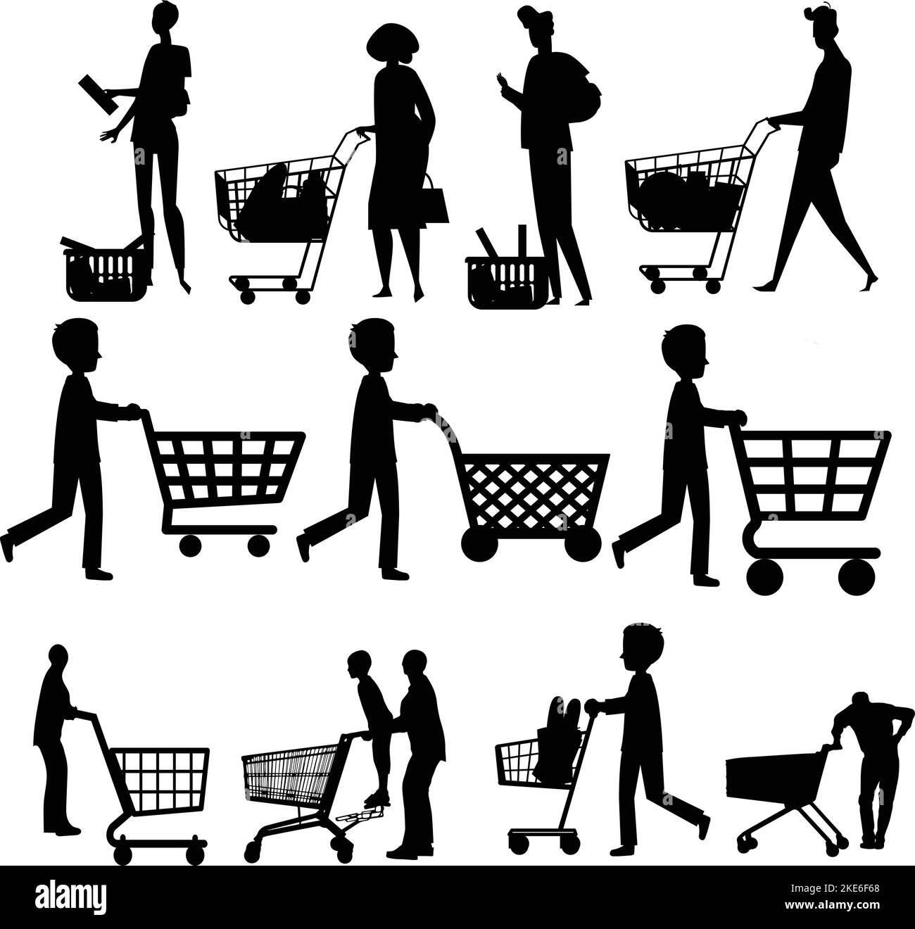 A design of silhouetteset of people with shopping carts Stock Vector