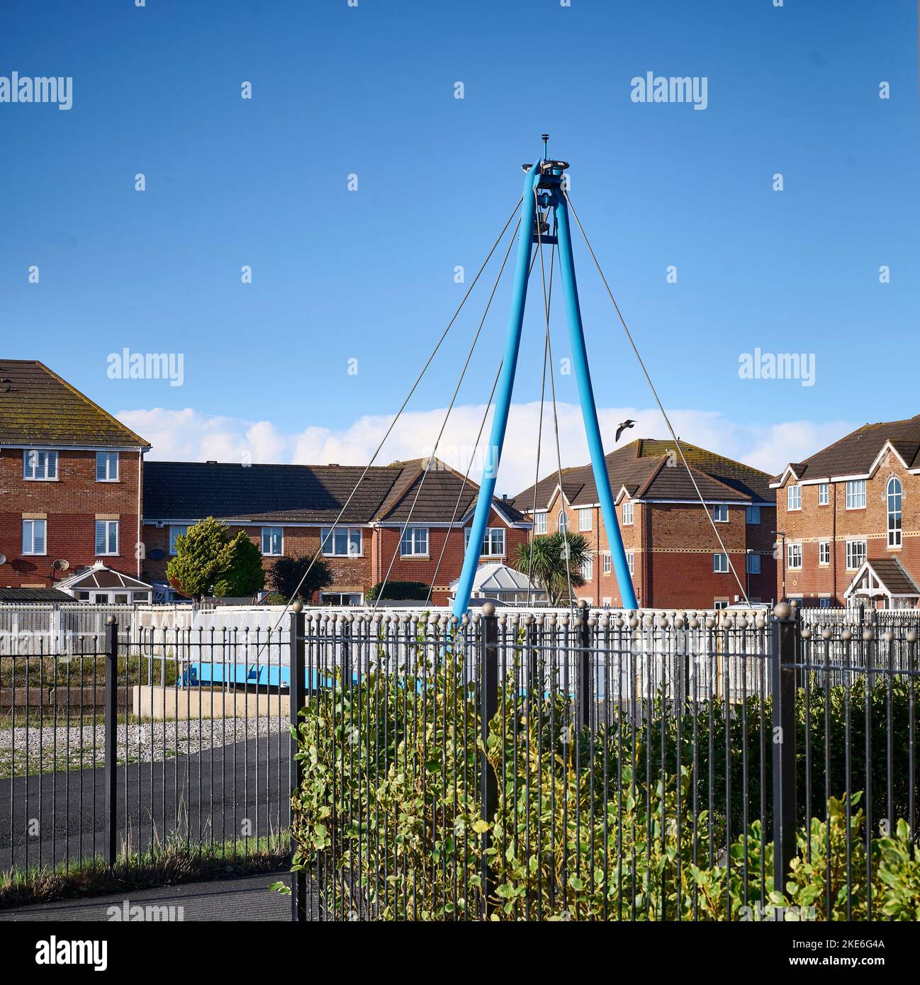 Fleetwood marina swing bridge in the middle of a modern housing estate Stock Photo
