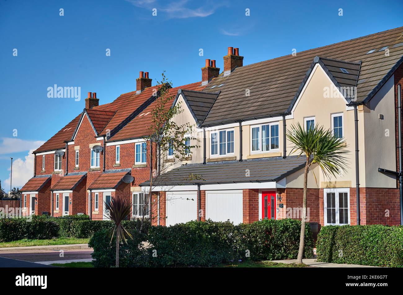 Row of modern terrace houses on new housing estate in Lancashire,UK Stock Photo