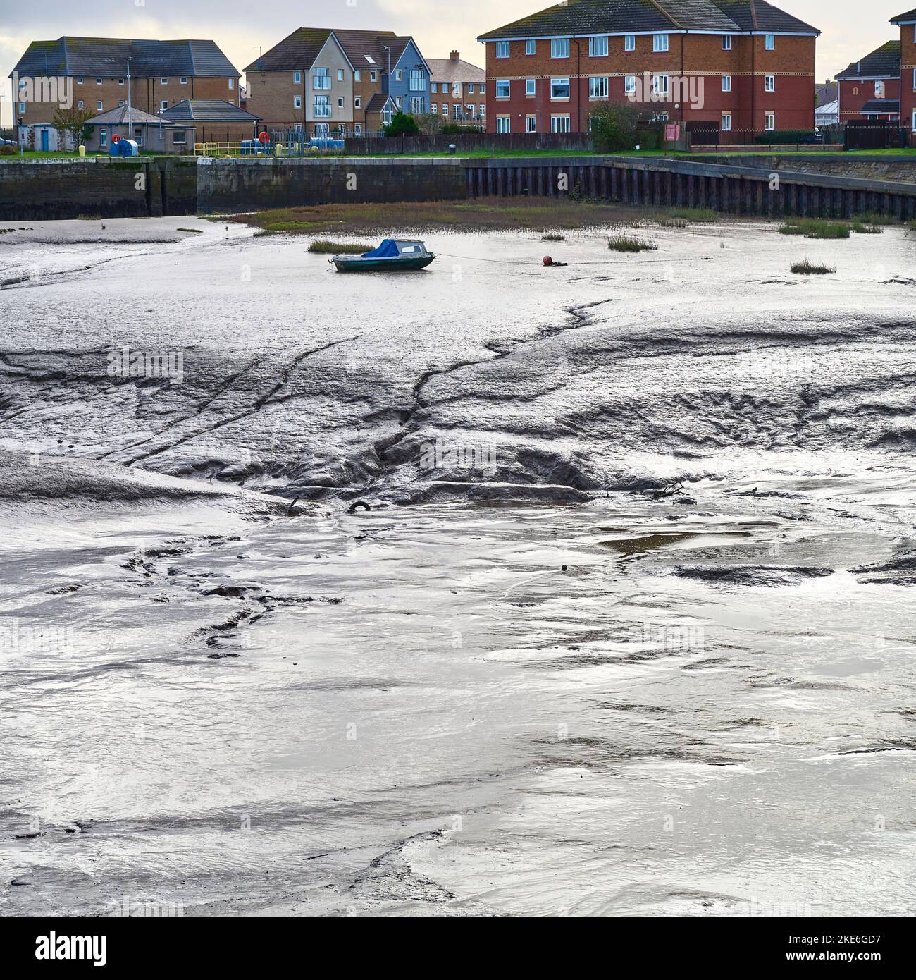 Jubilee Quay,Fleetwood, at low tide showing thick mud Stock Photo
