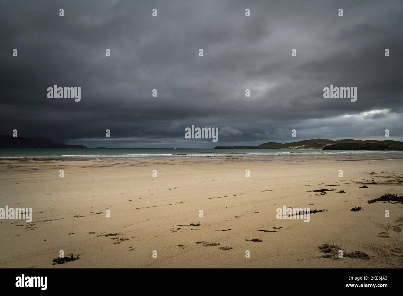 An ominous autumnal HDR image of Balnakeil beach and bay near Durness on the NC500, Northwest Sutherland, Scotland. 24 October 2022 Stock Photo