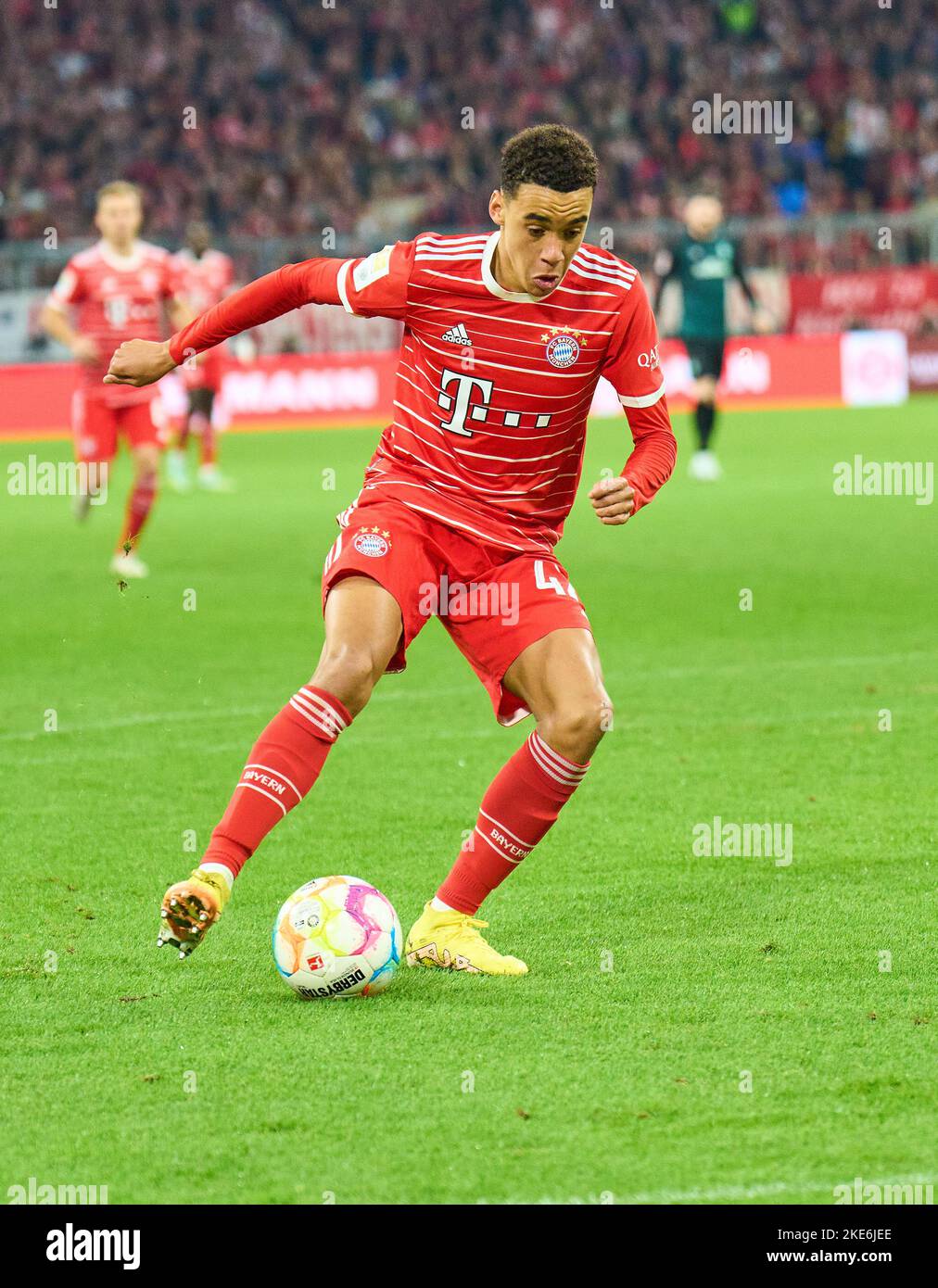 Jamal MUSIALA, FCB 42  in the match FC BAYERN MÜNCHEN - SV WERDER BREMEN 6-1 1.German Football League on Nov 8, 2022 in Munich, Germany. Season 2022/2023, matchday 14, 1.Bundesliga, FCB, München, 14.Spieltag © Peter Schatz / Alamy Live News    - DFL REGULATIONS PROHIBIT ANY USE OF PHOTOGRAPHS as IMAGE SEQUENCES and/or QUASI-VIDEO - Stock Photo