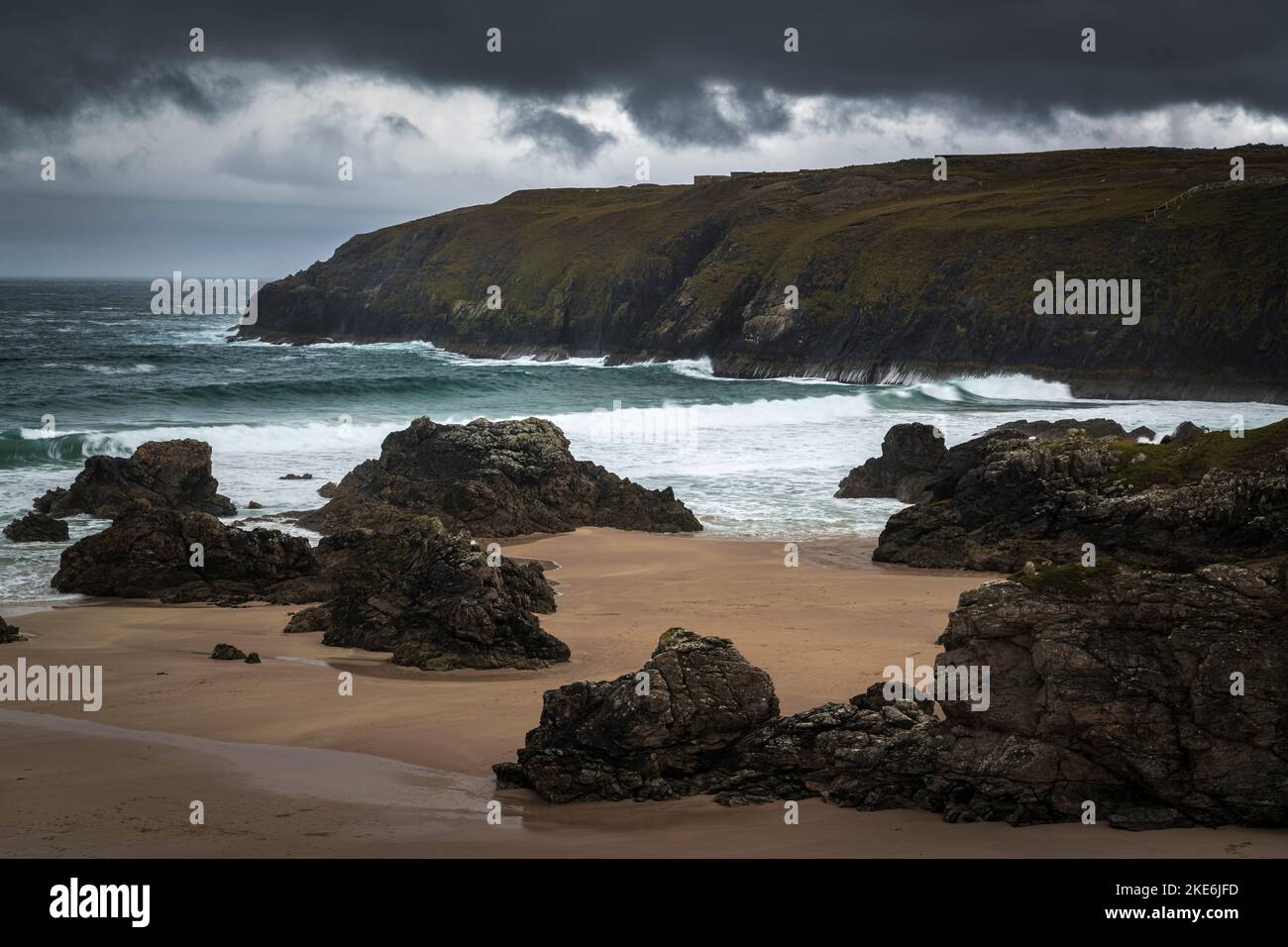 An ominous autumnal HDR image of Sango beach and bay, Durness, on the North coast 500 tourist route, Sutherland, Scotland. 24 October 2022 Stock Photo