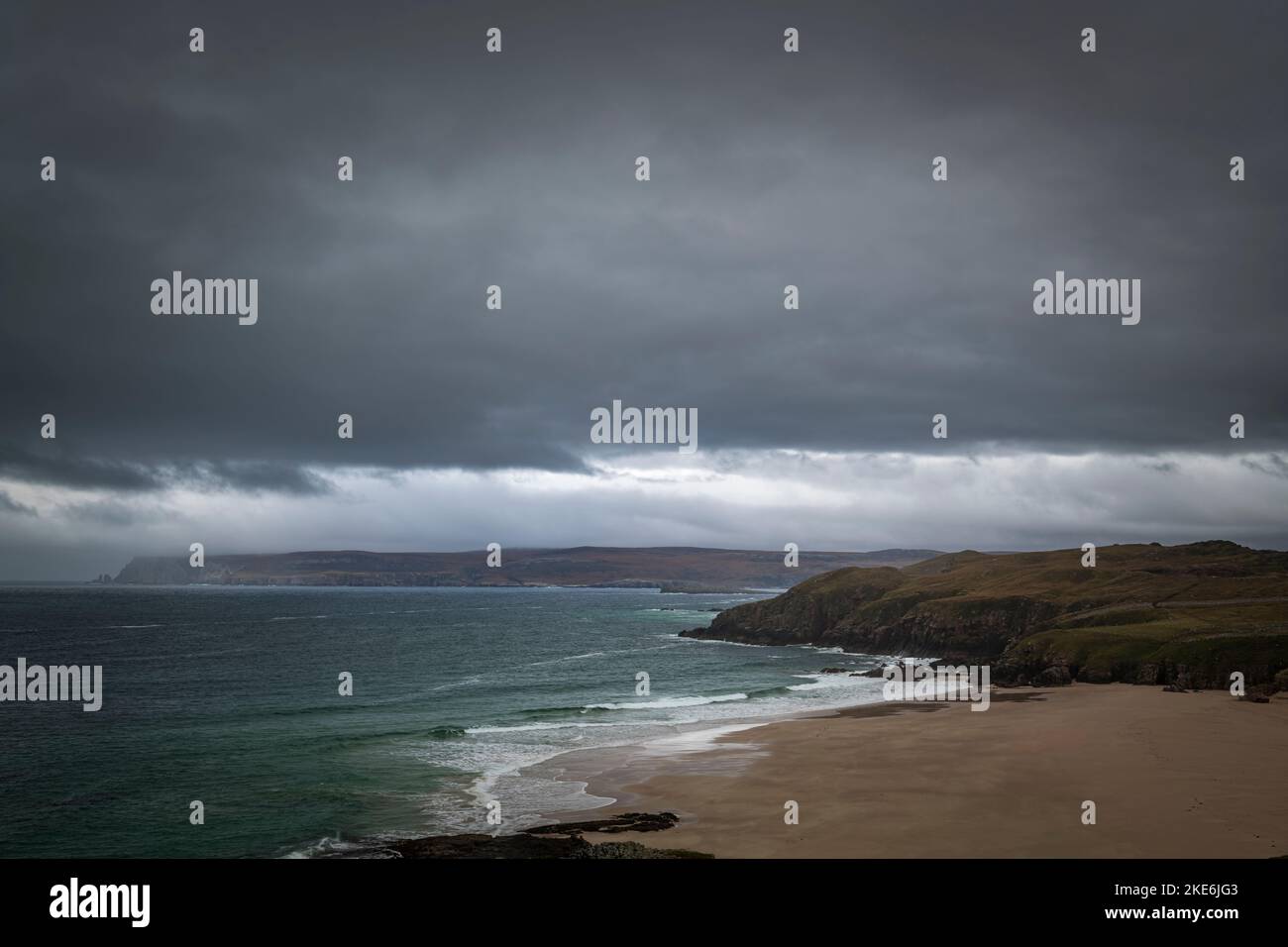 An ominous autumnal HDR image of Sango beach and bay, Durness, on the North coast 500 tourist route, Sutherland, Scotland. 24 October 2022 Stock Photo
