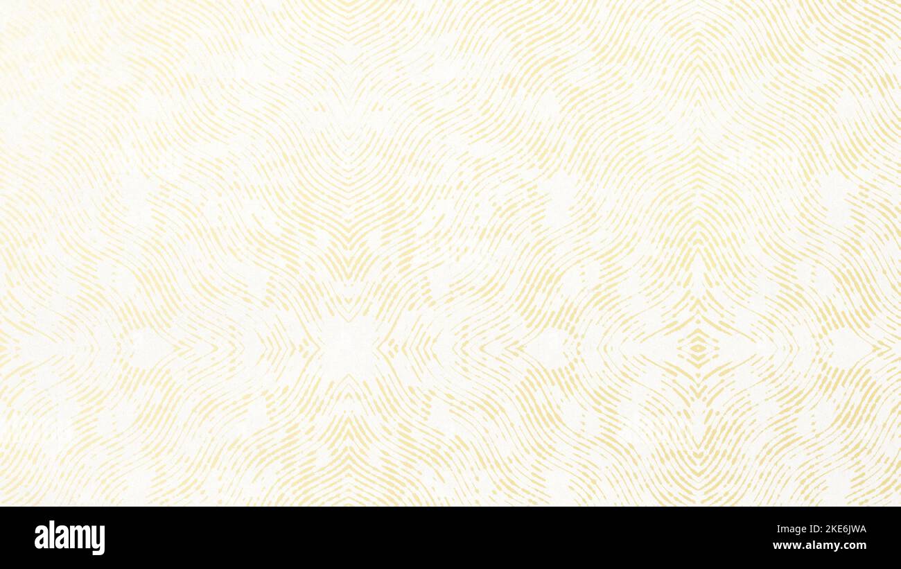 Yellow organic and natural abstract patterns and lines on a textured white paper background. Abstract full frame graphic background in 4k resolution. Stock Photo