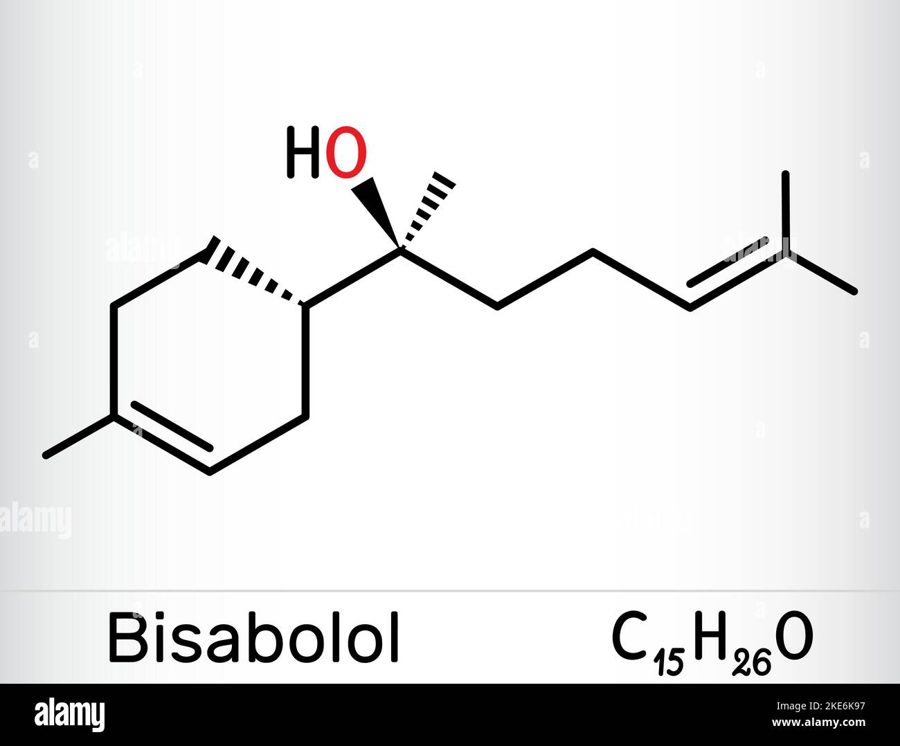 Bisabolol, alpha-Bisabolol, levomenol molecule. It is natural monocyclic sesquiterpene alcohol, used in various fragrances. Skeletal chemical formula. Stock Vector