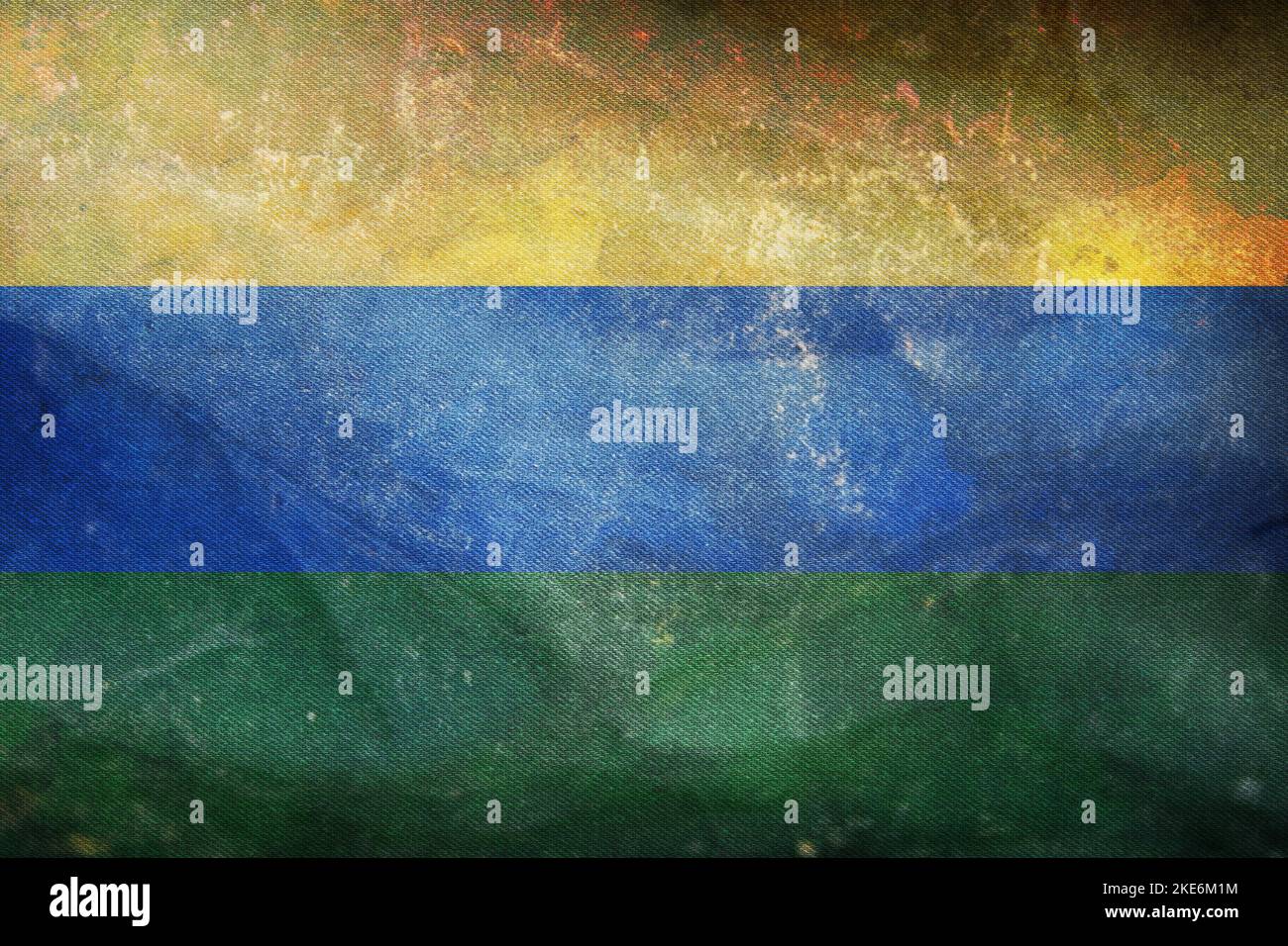 Top view of retro flag Guainia Colombia with grunge texture. Colombian travel and patriot concept. no flagpole. Plane layout, design. Flag background Stock Photo