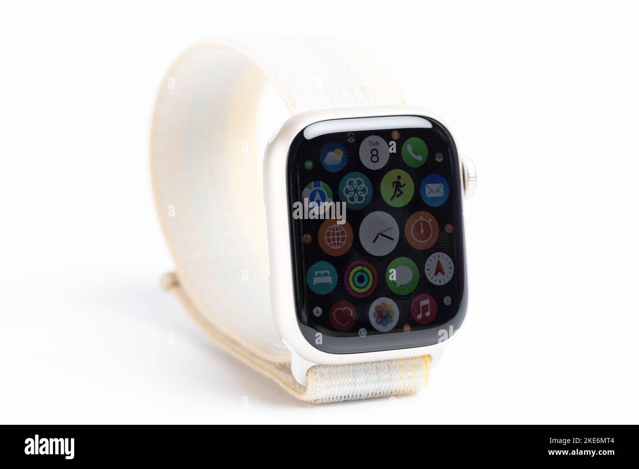 New york, USA November 8, 2022 Apple smartwatch screen app isolated close up view Stock Photo