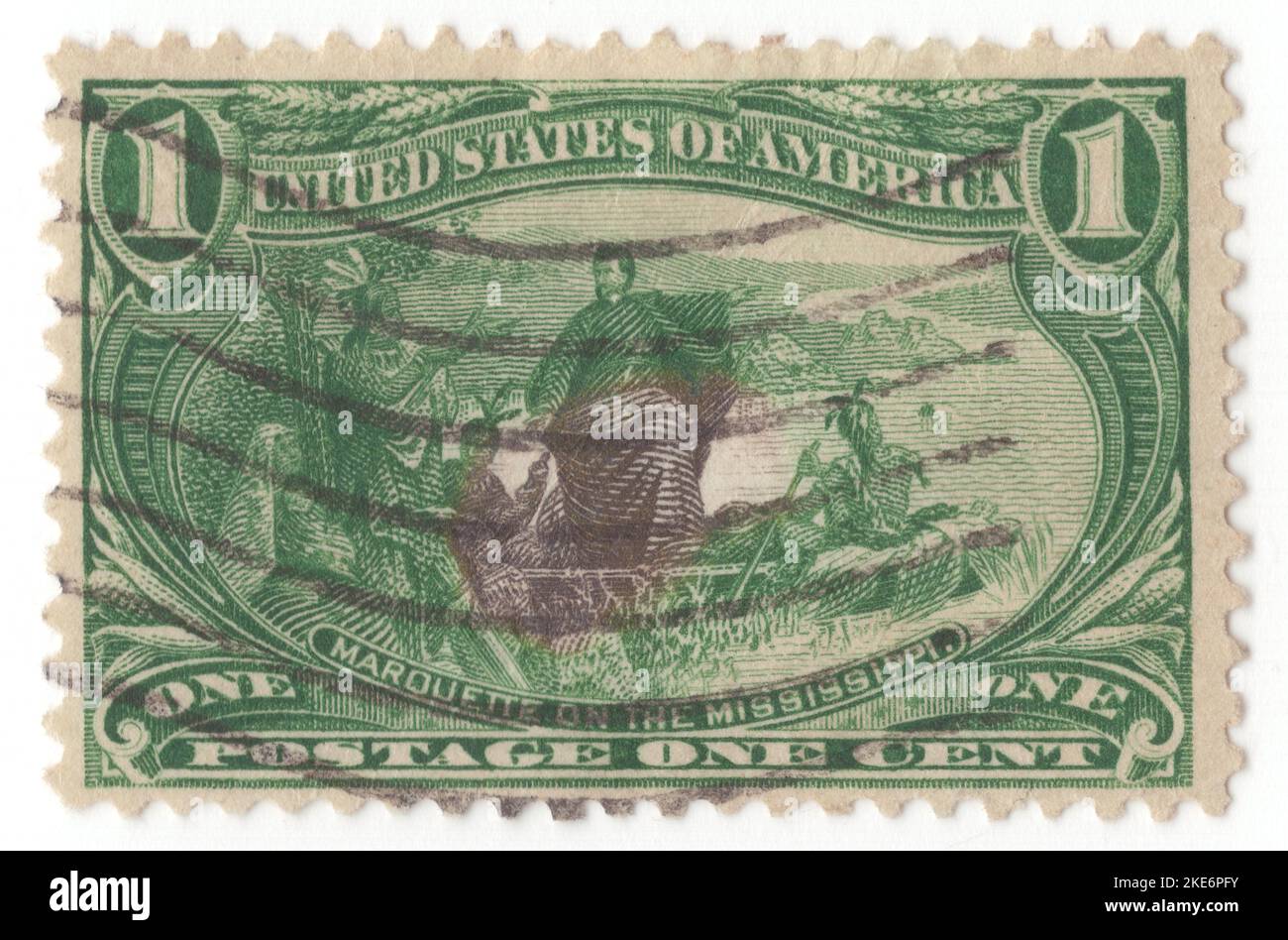 USA 1898 June 17 An 1 cent dark yellow green postage stamp depicting