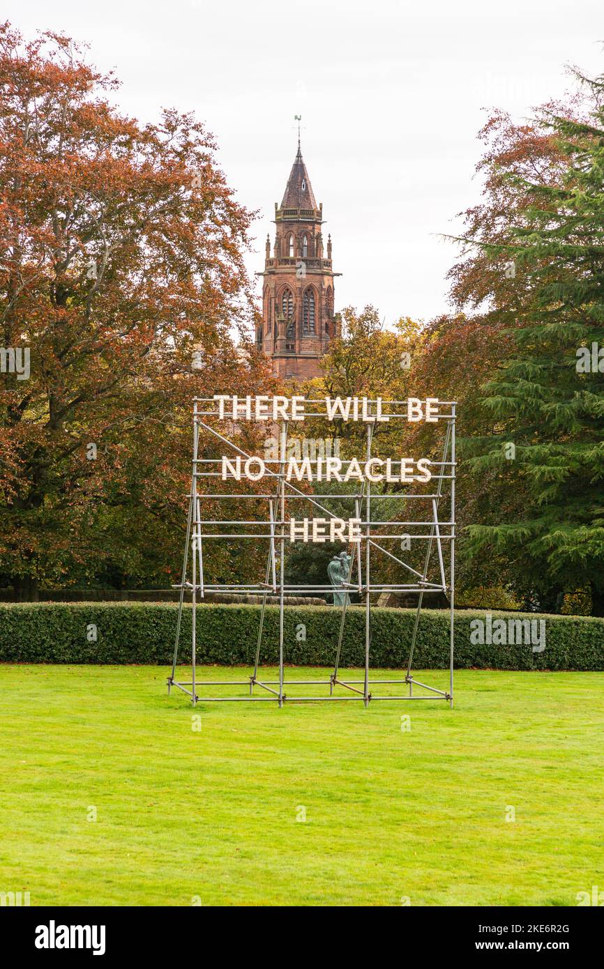 There Will be No Miracles Here sign, by Nathan Coley. Scottish National Gallery of Modern Art Two, Edinburgh, Scotland, United Kingdom. Stock Photo