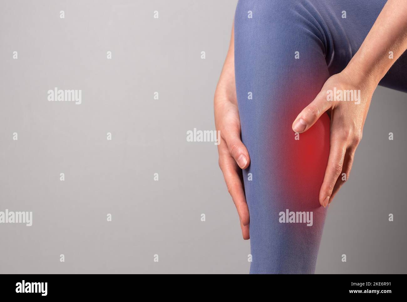 Calf pain, shin muscles spasm, cramp, sprain. Sport trauma, injury of