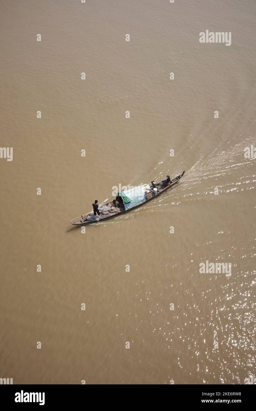 Longboat on Tonle Sap River in Phnom Penh Cambodia Stock Photo