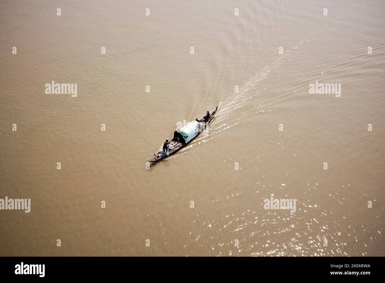 Longboat on Tonle Sap River in Phnom Penh Cambodia Stock Photo