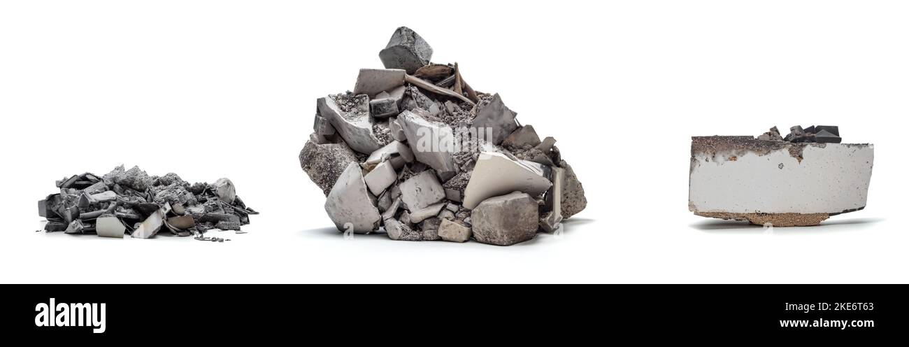 concrete rubble, set of debris isolated on white background Stock Photo